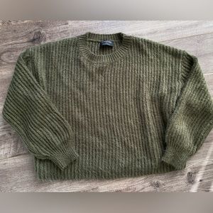 REVOLVE MINKPINK olive green crewneck knit sweater w/ balloon sleeves
